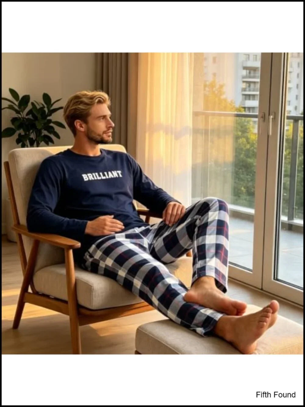 Men's Long Sleeve Pajama Set - Plaid Pants Soft Sleepwear